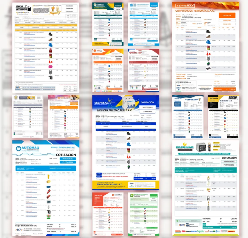 Galería de formatos y plantillas de facturas personalizadas para empresas en el sistema PRASEN
