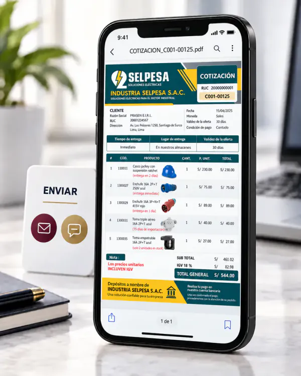 Cotización personalizada en celular con disponibilidad y tiempo de entrega por producto